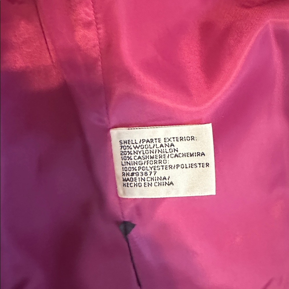 St. John's Bay Fuchsia Pink Double-Breasted Wool Cashmere Pea Coat - Picture 5 of 5